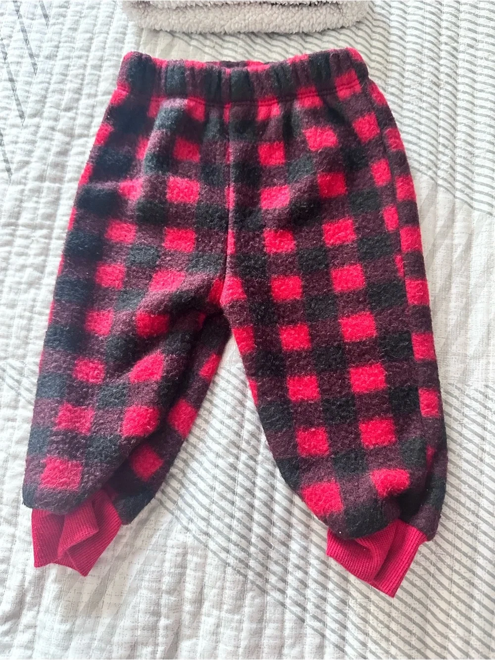 Kids Red and Black Buffalo Plaid Sherpa Hat & Pants Set